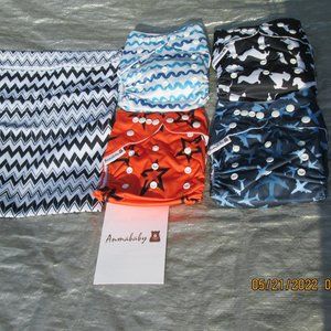 Anmababy Cloth Diapers Adjustable 8 - 35 lbs Insert Lot of Four + Wet Diaper Bag
